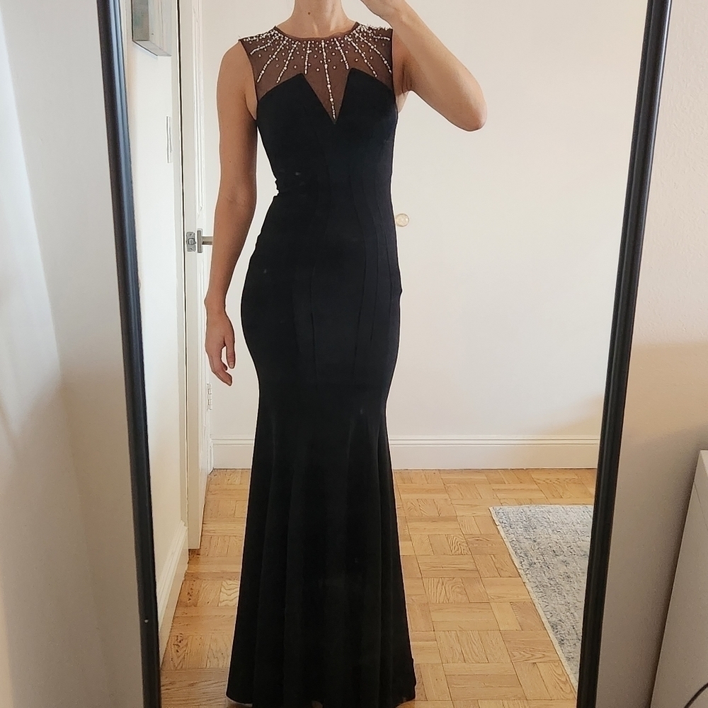 Avery G Black Illusion Beaded Gown, sz 4
